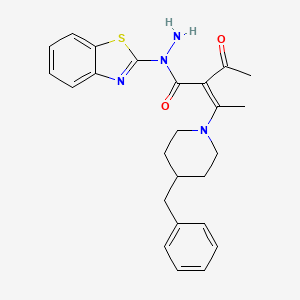 molecular formula C25H28N4O2S B15112823 (2Z)-2-acetyl-N-(1,3-benzothiazol-2-yl)-3-(4-benzylpiperidin-1-yl)but-2-enehydrazide 