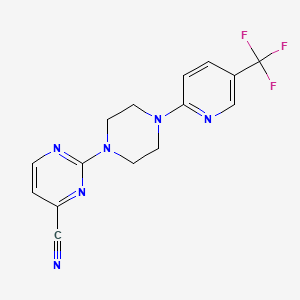 molecular formula C15H13F3N6 B15113106 2-{4-[5-(Trifluoromethyl)pyridin-2-yl]piperazin-1-yl}pyrimidine-4-carbonitrile 