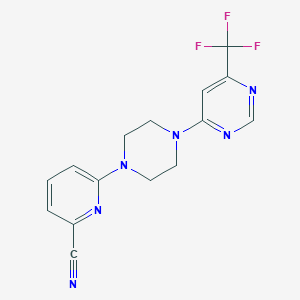 molecular formula C15H13F3N6 B15113114 6-{4-[6-(Trifluoromethyl)pyrimidin-4-yl]piperazin-1-yl}pyridine-2-carbonitrile 