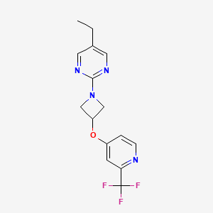 molecular formula C15H15F3N4O B15113592 5-Ethyl-2-(3-{[2-(trifluoromethyl)pyridin-4-yl]oxy}azetidin-1-yl)pyrimidine 