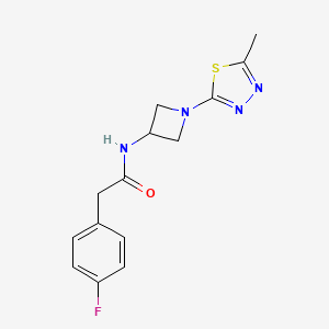 molecular formula C14H15FN4OS B15114103 2-(4-fluorophenyl)-N-[1-(5-methyl-1,3,4-thiadiazol-2-yl)azetidin-3-yl]acetamide 