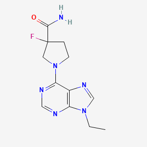 molecular formula C12H15FN6O B15114209 1-(9-ethyl-9H-purin-6-yl)-3-fluoropyrrolidine-3-carboxamide 