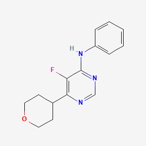 molecular formula C15H16FN3O B15114371 5-fluoro-6-(oxan-4-yl)-N-phenylpyrimidin-4-amine 