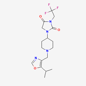 molecular formula C17H23F3N4O3 B15114422 1-(1-{[5-(Propan-2-yl)-1,3-oxazol-4-yl]methyl}piperidin-4-yl)-3-(2,2,2-trifluoroethyl)imidazolidine-2,4-dione 