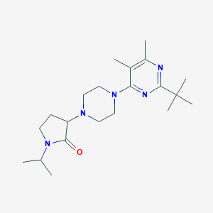 molecular formula C21H35N5O B15114645 3-[4-(2-Tert-butyl-5,6-dimethylpyrimidin-4-yl)piperazin-1-yl]-1-(propan-2-yl)pyrrolidin-2-one 