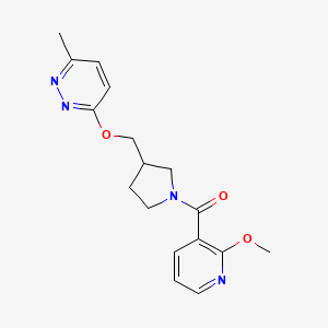 molecular formula C17H20N4O3 B15114659 3-{[1-(2-Methoxypyridine-3-carbonyl)pyrrolidin-3-yl]methoxy}-6-methylpyridazine 