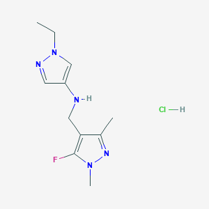 molecular formula C11H17ClFN5 B15114726 1-ethyl-N-[(5-fluoro-1,3-dimethylpyrazol-4-yl)methyl]pyrazol-4-amine;hydrochloride 