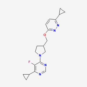 molecular formula C19H22FN5O B15114752 4-Cyclopropyl-6-(3-{[(6-cyclopropylpyridazin-3-yl)oxy]methyl}pyrrolidin-1-yl)-5-fluoropyrimidine 