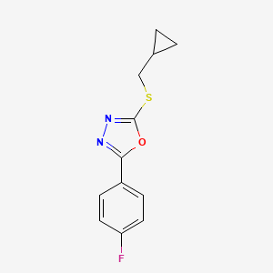 molecular formula C12H11FN2OS B15115147 2-[(Cyclopropylmethyl)sulfanyl]-5-(4-fluorophenyl)-1,3,4-oxadiazole 