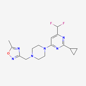 molecular formula C16H20F2N6O B15115444 2-Cyclopropyl-4-(difluoromethyl)-6-{4-[(5-methyl-1,2,4-oxadiazol-3-yl)methyl]piperazin-1-yl}pyrimidine 