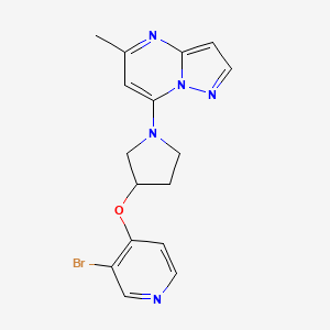 molecular formula C16H16BrN5O B15116240 3-Bromo-4-[(1-{5-methylpyrazolo[1,5-a]pyrimidin-7-yl}pyrrolidin-3-yl)oxy]pyridine 