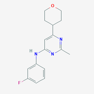 molecular formula C16H18FN3O B15116260 N-(3-fluorophenyl)-2-methyl-6-(oxan-4-yl)pyrimidin-4-amine 