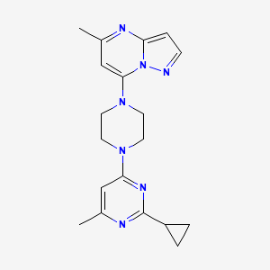 molecular formula C19H23N7 B15116388 2-Cyclopropyl-4-methyl-6-(4-{5-methylpyrazolo[1,5-a]pyrimidin-7-yl}piperazin-1-yl)pyrimidine 