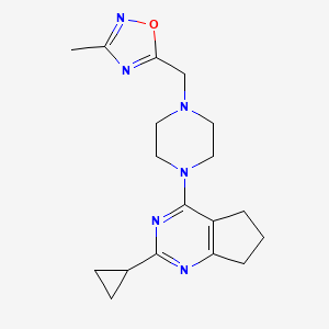 molecular formula C18H24N6O B15116590 1-{2-cyclopropyl-5H,6H,7H-cyclopenta[d]pyrimidin-4-yl}-4-[(3-methyl-1,2,4-oxadiazol-5-yl)methyl]piperazine 