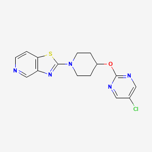 molecular formula C15H14ClN5OS B15116764 5-Chloro-2-[(1-{[1,3]thiazolo[4,5-c]pyridin-2-yl}piperidin-4-yl)oxy]pyrimidine 