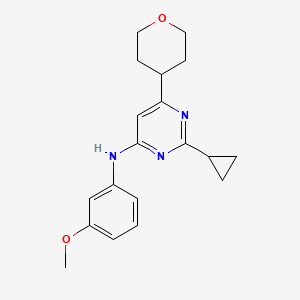 molecular formula C19H23N3O2 B15116811 2-cyclopropyl-N-(3-methoxyphenyl)-6-(oxan-4-yl)pyrimidin-4-amine 