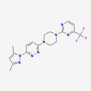 molecular formula C18H19F3N8 B15116828 3-(3,5-dimethyl-1H-pyrazol-1-yl)-6-{4-[4-(trifluoromethyl)pyrimidin-2-yl]piperazin-1-yl}pyridazine 