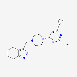 molecular formula C21H30N6S B15116886 3-({4-[6-cyclopropyl-2-(methylsulfanyl)pyrimidin-4-yl]piperazin-1-yl}methyl)-2-methyl-4,5,6,7-tetrahydro-2H-indazole 