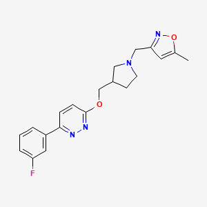 molecular formula C20H21FN4O2 B15117086 3-(3-Fluorophenyl)-6-({1-[(5-methyl-1,2-oxazol-3-yl)methyl]pyrrolidin-3-yl}methoxy)pyridazine 