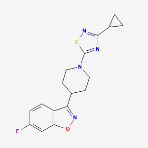 molecular formula C17H17FN4OS B15117377 3-[1-(3-Cyclopropyl-1,2,4-thiadiazol-5-yl)piperidin-4-yl]-6-fluoro-1,2-benzoxazole 