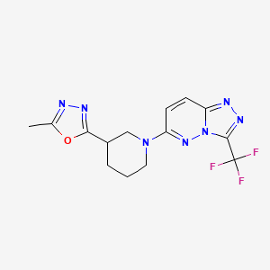 molecular formula C14H14F3N7O B15117455 3-(5-Methyl-1,3,4-oxadiazol-2-yl)-1-[3-(trifluoromethyl)-[1,2,4]triazolo[4,3-b]pyridazin-6-yl]piperidine 