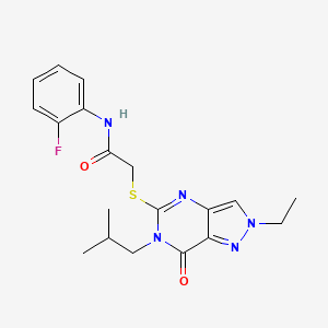 molecular formula C19H22FN5O2S B15117806 2-{[2-ethyl-6-(2-methylpropyl)-7-oxo-2H,6H,7H-pyrazolo[4,3-d]pyrimidin-5-yl]sulfanyl}-N-(2-fluorophenyl)acetamide 