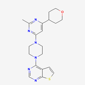 molecular formula C20H24N6OS B15117855 2-Methyl-4-(oxan-4-yl)-6-(4-{thieno[2,3-d]pyrimidin-4-yl}piperazin-1-yl)pyrimidine 