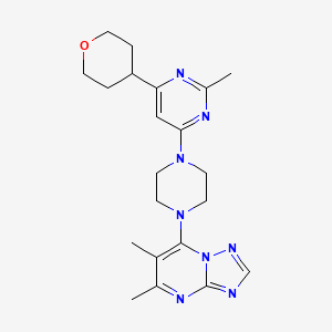 molecular formula C21H28N8O B15118017 4-(4-{5,6-Dimethyl-[1,2,4]triazolo[1,5-a]pyrimidin-7-yl}piperazin-1-yl)-2-methyl-6-(oxan-4-yl)pyrimidine 