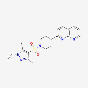 molecular formula C20H25N5O2S B15118063 2-{1-[(1-ethyl-3,5-dimethyl-1H-pyrazol-4-yl)sulfonyl]piperidin-4-yl}-1,8-naphthyridine 