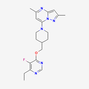 molecular formula C20H25FN6O B15118171 4-[(1-{2,5-Dimethylpyrazolo[1,5-a]pyrimidin-7-yl}piperidin-4-yl)methoxy]-6-ethyl-5-fluoropyrimidine 