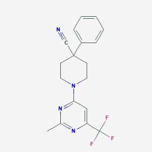 molecular formula C18H17F3N4 B15118220 1-[2-Methyl-6-(trifluoromethyl)pyrimidin-4-yl]-4-phenylpiperidine-4-carbonitrile 