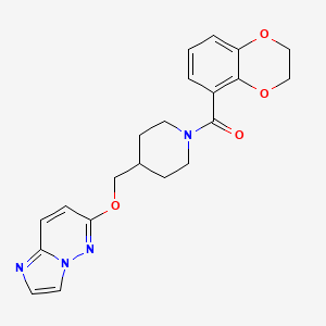 molecular formula C21H22N4O4 B15118377 1-(2,3-Dihydro-1,4-benzodioxine-5-carbonyl)-4-({imidazo[1,2-b]pyridazin-6-yloxy}methyl)piperidine 