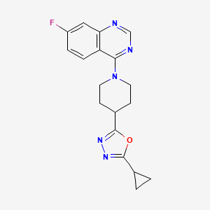 molecular formula C18H18FN5O B15118411 4-[4-(5-Cyclopropyl-1,3,4-oxadiazol-2-yl)piperidin-1-yl]-7-fluoroquinazoline 