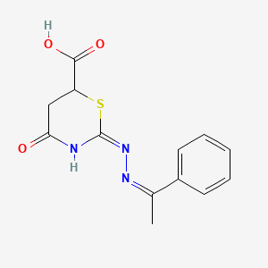 4-oxo-2-[(2Z)-2-(1-phenylethylidene)hydrazinyl]-5,6-dihydro-1,3-thiazine-6-carboxylic acid