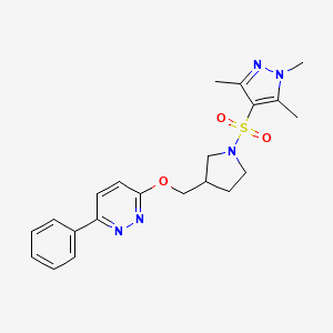 molecular formula C21H25N5O3S B15118736 3-phenyl-6-({1-[(1,3,5-trimethyl-1H-pyrazol-4-yl)sulfonyl]pyrrolidin-3-yl}methoxy)pyridazine 