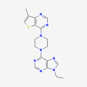 molecular formula C18H20N8S B15118853 9-ethyl-6-(4-{7-methylthieno[3,2-d]pyrimidin-4-yl}piperazin-1-yl)-9H-purine 