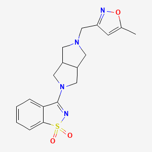 molecular formula C18H20N4O3S B15119039 3-[2-[(5-Methyl-1,2-oxazol-3-yl)methyl]-1,3,3a,4,6,6a-hexahydropyrrolo[3,4-c]pyrrol-5-yl]-1,2-benzothiazole 1,1-dioxide 