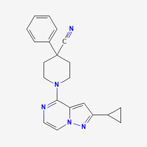 molecular formula C21H21N5 B15119107 1-{2-Cyclopropylpyrazolo[1,5-a]pyrazin-4-yl}-4-phenylpiperidine-4-carbonitrile 