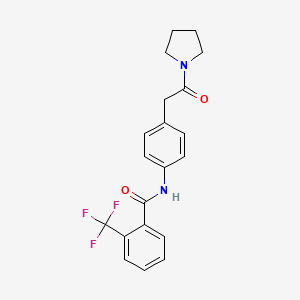 molecular formula C20H19F3N2O2 B15119200 N-{4-[2-oxo-2-(pyrrolidin-1-yl)ethyl]phenyl}-2-(trifluoromethyl)benzamide 