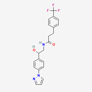 molecular formula C21H20F3N3O2 B15119237 N-{2-hydroxy-2-[4-(1H-pyrazol-1-yl)phenyl]ethyl}-3-[4-(trifluoromethyl)phenyl]propanamide 