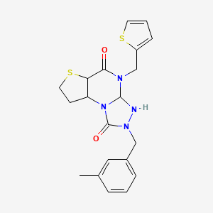 11-[(3-Methylphenyl)methyl]-8-[(thiophen-2-yl)methyl]-5-thia-1,8,10,11-tetraazatricyclo[7.3.0.0^{2,6}]dodeca-2(6),3,9-triene-7,12-dione