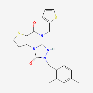 molecular formula C22H26N4O2S2 B15119515 8-[(Thiophen-2-yl)methyl]-11-[(2,4,6-trimethylphenyl)methyl]-5-thia-1,8,10,11-tetraazatricyclo[7.3.0.0^{2,6}]dodeca-2(6),3,9-triene-7,12-dione 