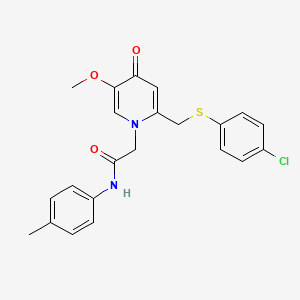 molecular formula C22H21ClN2O3S B15119582 2-(2-(((4-chlorophenyl)thio)methyl)-5-methoxy-4-oxopyridin-1(4H)-yl)-N-(p-tolyl)acetamide 