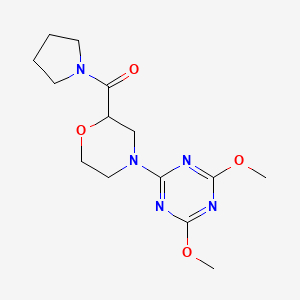 molecular formula C14H21N5O4 B15120313 2,4-Dimethoxy-6-[2-(pyrrolidine-1-carbonyl)morpholin-4-yl]-1,3,5-triazine 