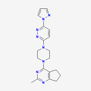 molecular formula C19H22N8 B15120351 3-(4-{2-methyl-5H,6H,7H-cyclopenta[d]pyrimidin-4-yl}piperazin-1-yl)-6-(1H-pyrazol-1-yl)pyridazine 