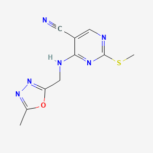 4-{[(5-Methyl-1,3,4-oxadiazol-2-yl)methyl]amino}-2-(methylsulfanyl)pyrimidine-5-carbonitrile