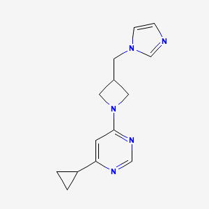 molecular formula C14H17N5 B15120405 4-cyclopropyl-6-{3-[(1H-imidazol-1-yl)methyl]azetidin-1-yl}pyrimidine 