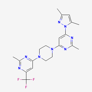 molecular formula C20H23F3N8 B15120562 4-(3,5-dimethyl-1H-pyrazol-1-yl)-2-methyl-6-{4-[2-methyl-6-(trifluoromethyl)pyrimidin-4-yl]piperazin-1-yl}pyrimidine 