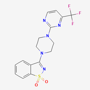 molecular formula C16H14F3N5O2S B15120759 3-{4-[4-(Trifluoromethyl)pyrimidin-2-yl]piperazin-1-yl}-1lambda6,2-benzothiazole-1,1-dione 