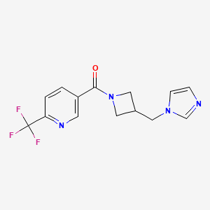 molecular formula C14H13F3N4O B15121166 5-{3-[(1H-imidazol-1-yl)methyl]azetidine-1-carbonyl}-2-(trifluoromethyl)pyridine 